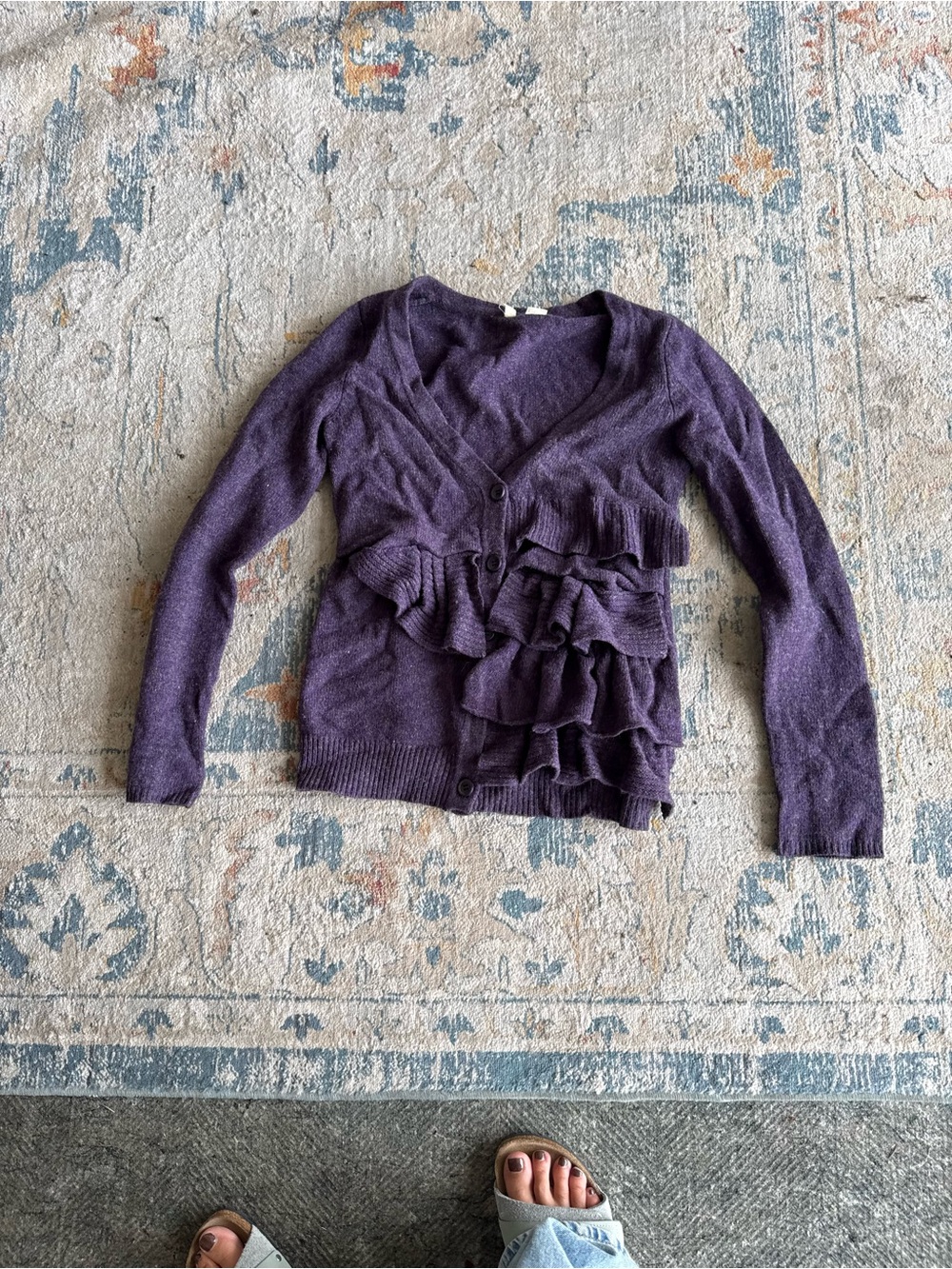 Moth Purple Ruffle Front Cardigan size small